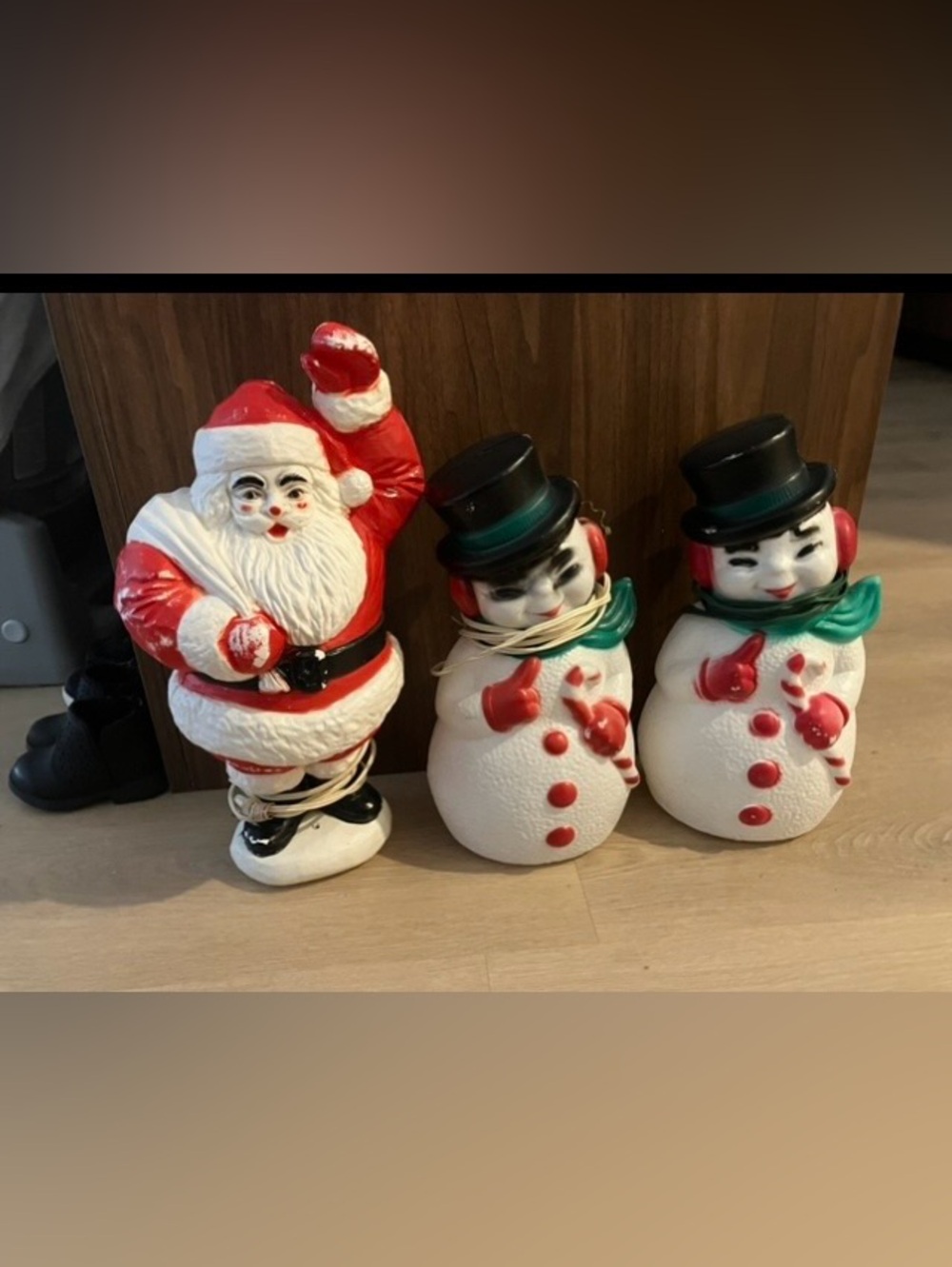 Vintage Santa & Snowman Holiday Blow Mold Set